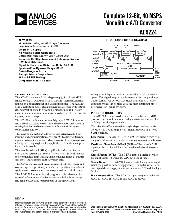 ANALOG DEVICES AD9224 Data Sheet - Page 1