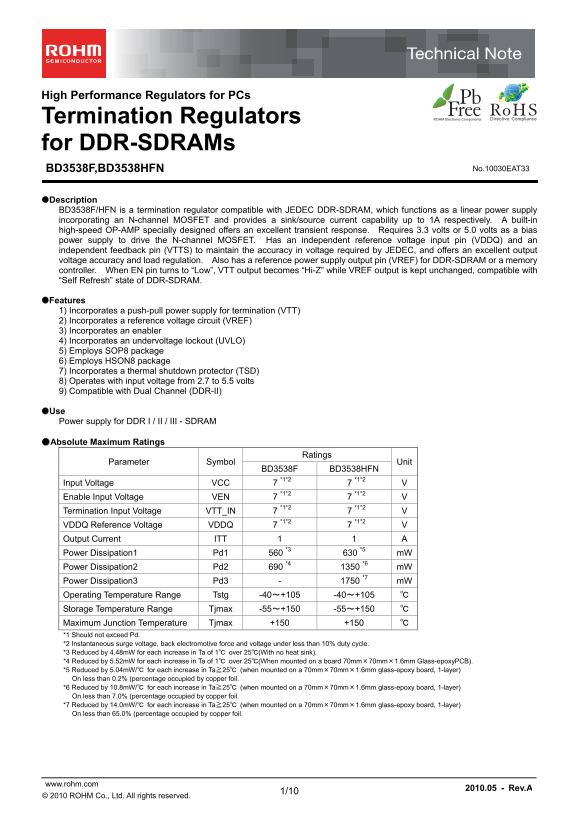 ROHM BD3538F Data Handbook/Manual - Page 1