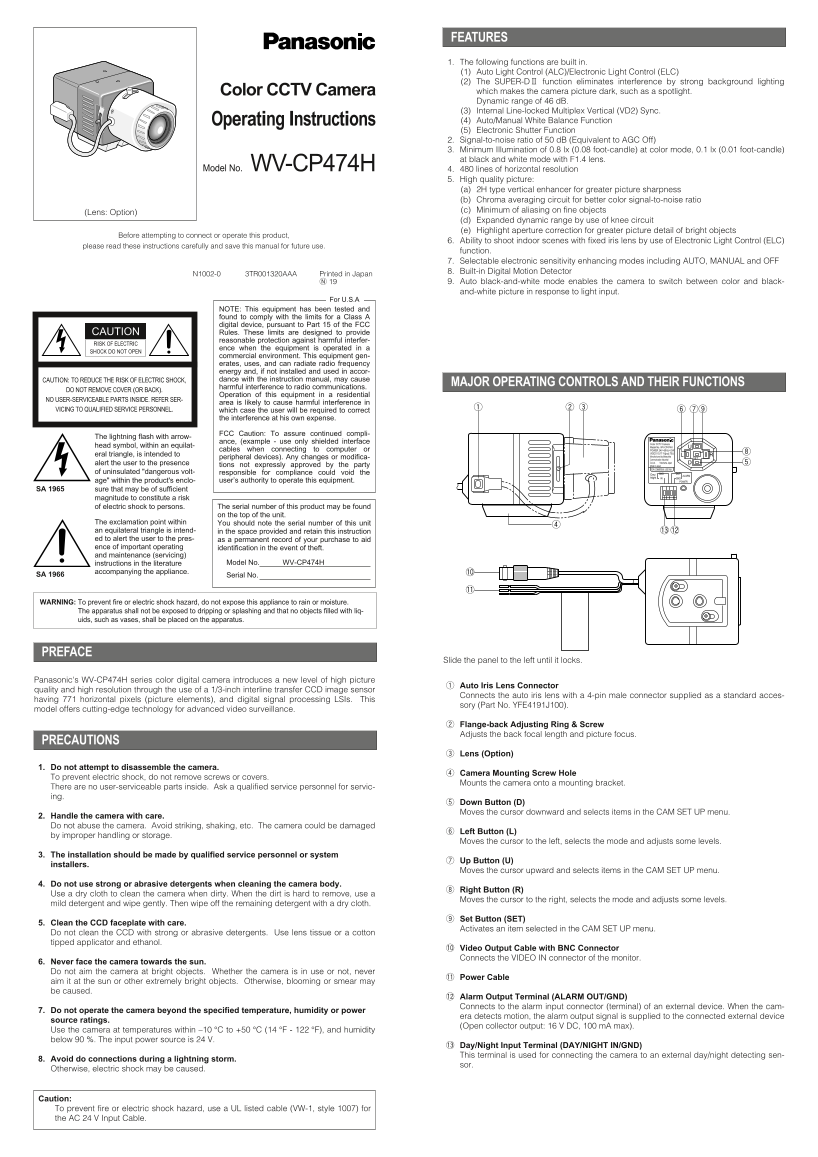 Panasonic WVCP474H User Guide and Manual - Page 1