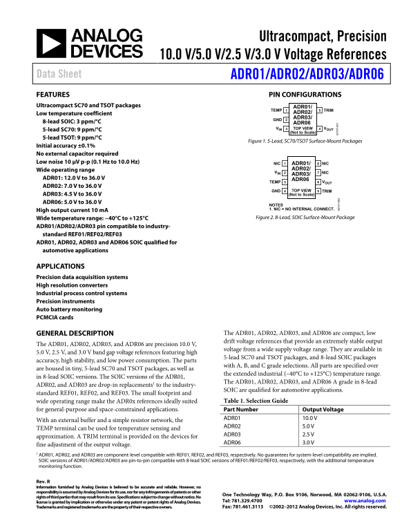 ANALOG DEVICES ADR01 ADR02 ADR03 ADR06 Ultracompact, Precision 10.0V 5.0V 2.5V 3.0V Voltage References Data Sheet (Rev R, 2012-01-09) - Page 1