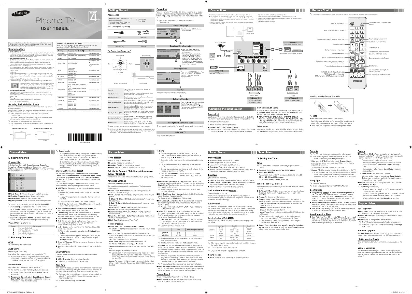 Samsung PS43E400 Quick User Guide - Page 1