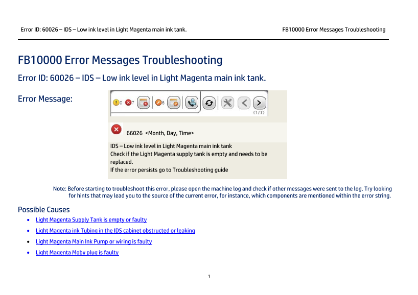 HP Scitex FB10000 Industrial Printer Geffen TS Error 66026 - Page 1