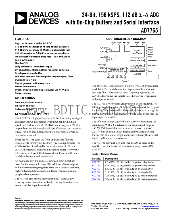 AD7765 Analog Devices Data Handbook & Manual - Page 1