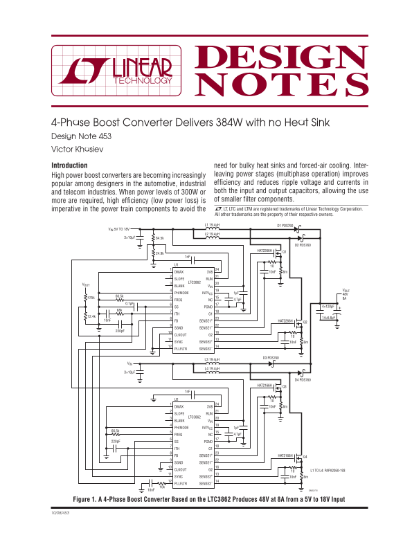 LINEAR 4-Phase Boost Converter Data Sheet Design Note 453 - Page 1
