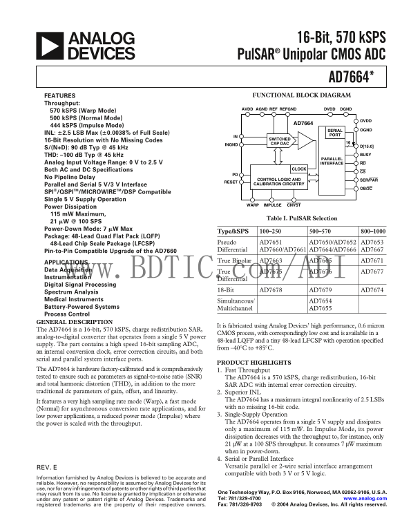 AD7664 Analog Devices Data Sheet Manual - Page 1