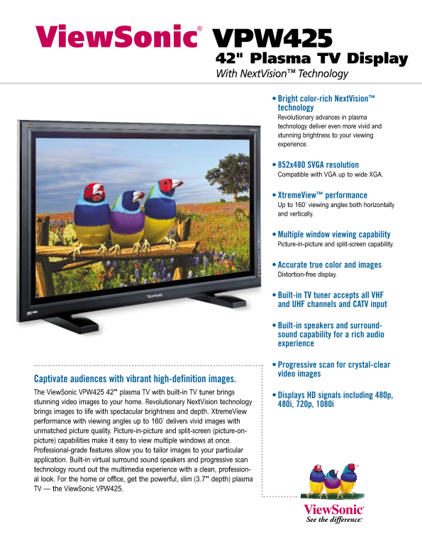 ViewSonic VPW425 42 Plasma TV Display User Manual - Page 1