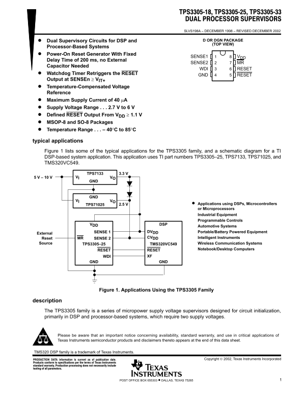 Texas Instruments - TPS3305-18 Data Sheet - Page 1