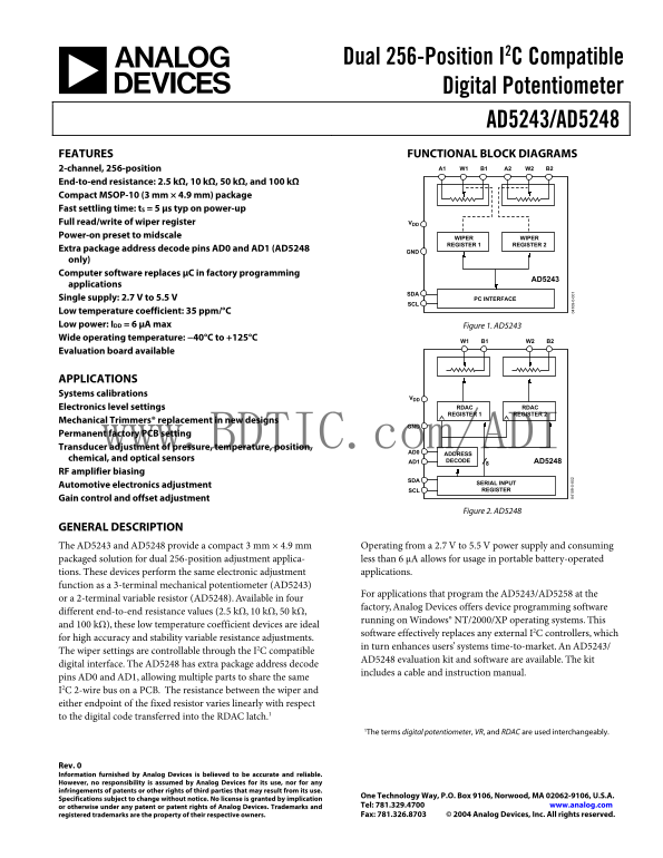 AD5243 Analog Devices Data Sheet Manual - Page 1