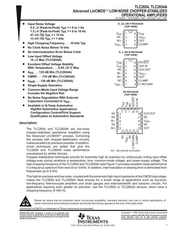 Texas Instruments TLC2654 Data Sheet - Page 1