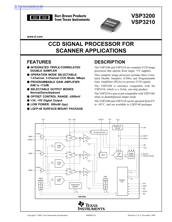 Texas Instruments VSP3200 VSP3210 Data Sheet - Page 1