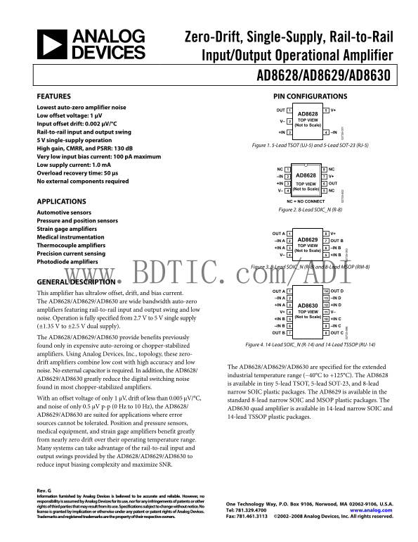 AD8629 Analog Devices Data Sheet - Page 1
