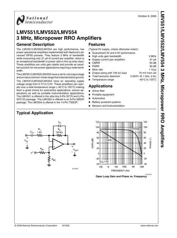 National Semiconductor LMV551 Data Sheet - Page 1