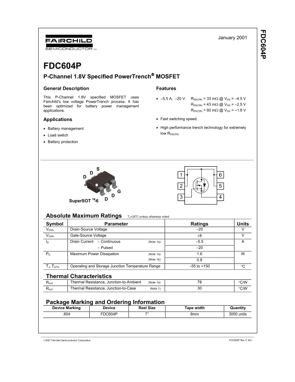 Fairchild FDC604P Product Specifications - Page 1