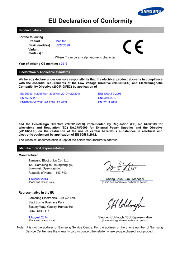 Samsung 27-inch PLS LCD Monitor - Full HD LED Display CE Doc - Page 1