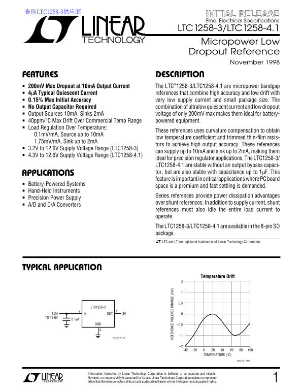 LINEAR LTC1258-3 LTC1258-4.1 Data Sheet User Manual - Page 1