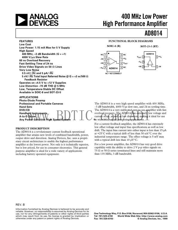 AD8014 Analog Devices Data Sheet/Manual - Page 1