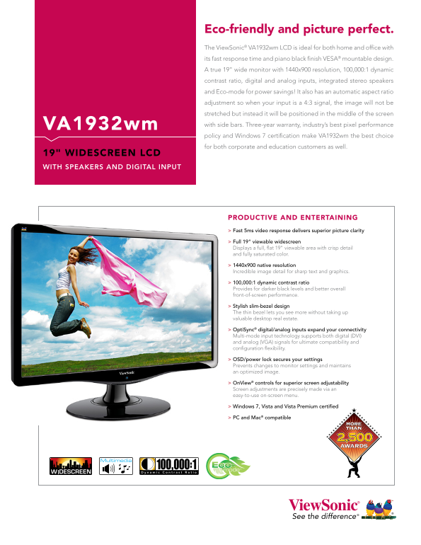 ViewSonic VA1932wm 19 WIDESCREEN LCD User Guide - Page 1