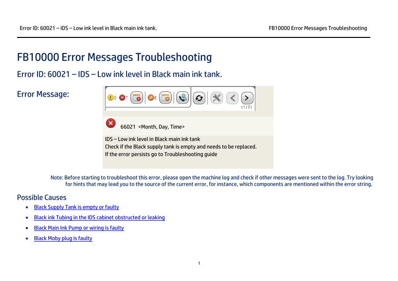 HP Scitex FB10000 Industrial Printer Geffen TS Error 66021 - Page 1