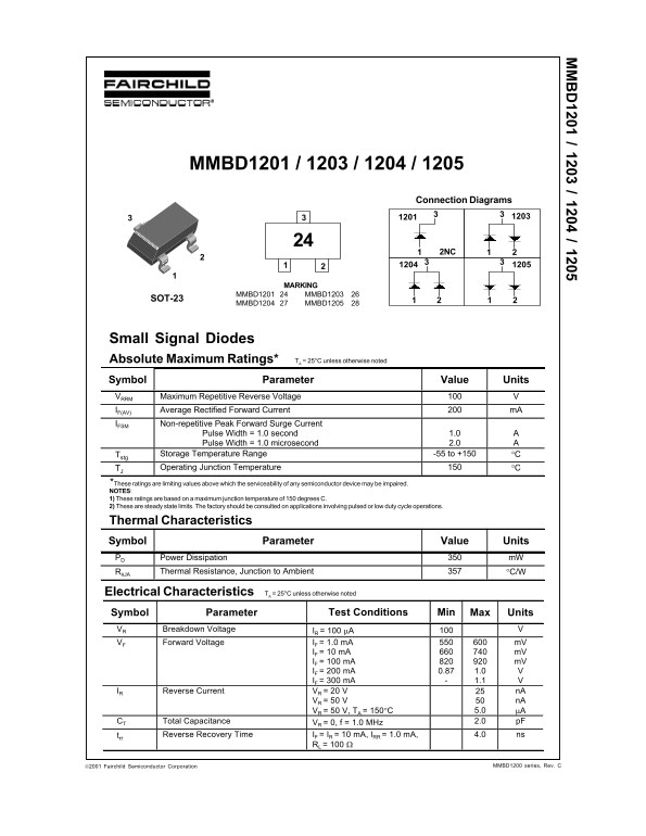 Fairchild MMBD1201 1203 1204 1205 Data Handbook - Page 1
