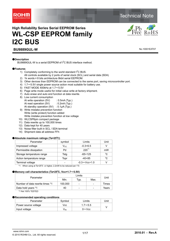 ROHM BU9889GUL-W User Guide and Manual - Page 1