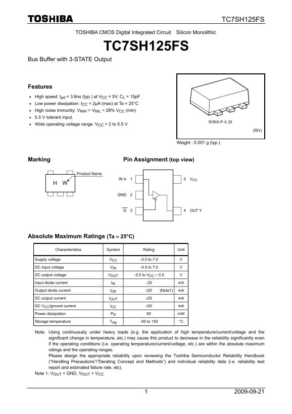 Toshiba TC7SH125FS User Guide - Page 1