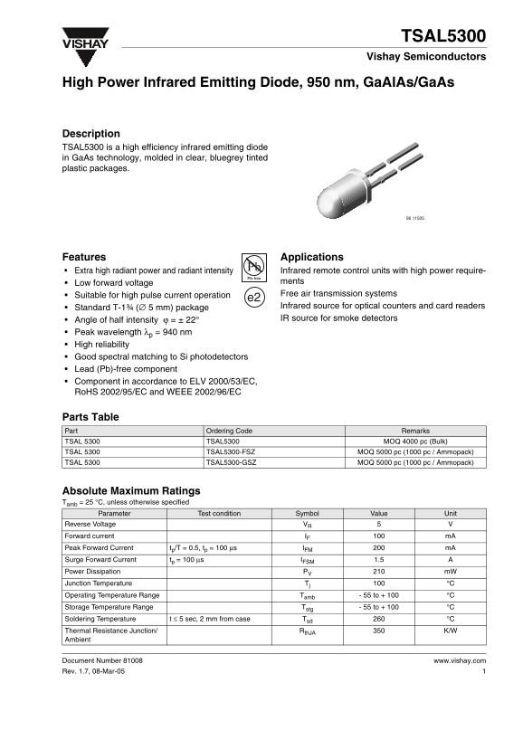 Vishay TSAL5300 User Guide - Page 1