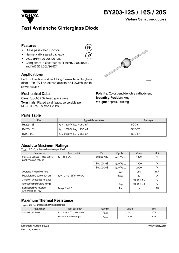 Vishay - BY203-12S 16S 20S Data Handbook/Specifications - Page 1