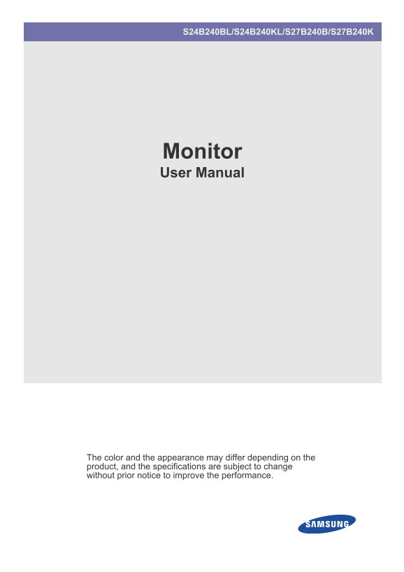 Samsung S24B240BL LCD Monitor User Manual - Page 1