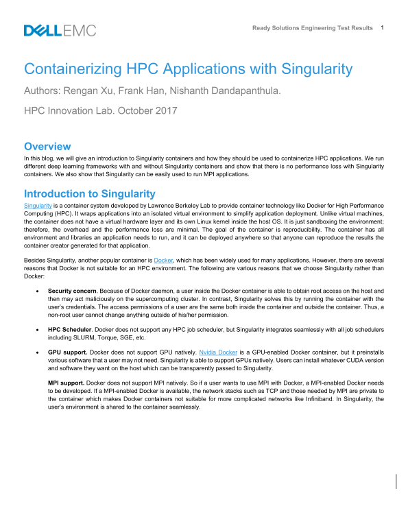 Containerizing HPC Applications with Singularity - Dell Guide - Page 1