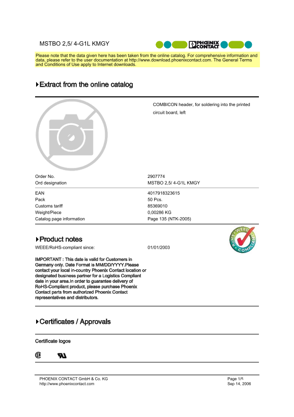 Phoenix Contact MSTBO 2,5 4- G1L KMGY User Guide / Instructions Manual - Page 1