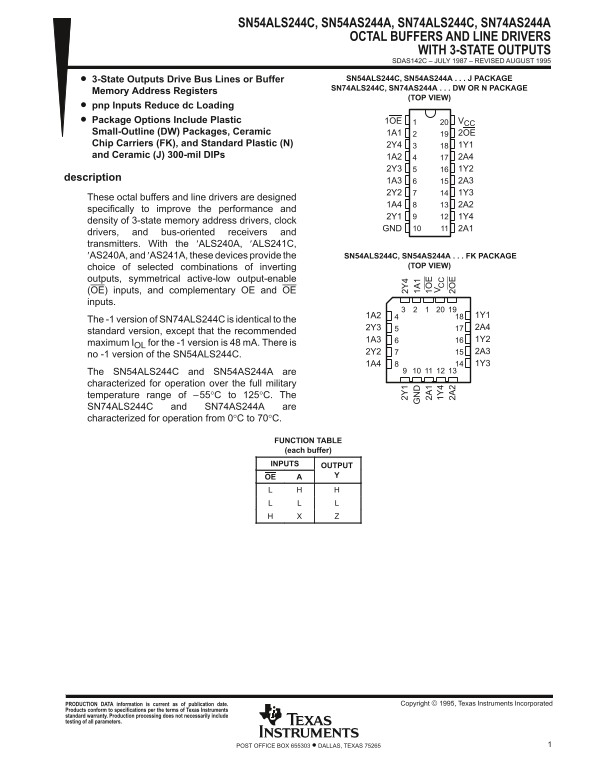 Texas Instruments SN54ALS244C SN54AS244A SN74ALS244C SN74AS244A Data Manual - Page 1