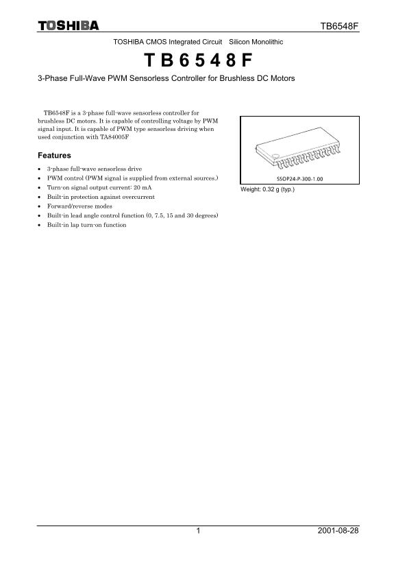 Toshiba CMOS Integrated Circuit Silicon Monolithic TB6548F Data Manual - Page 1
