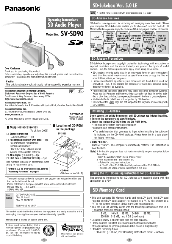 Panasonic SV-SD90 User Guide - Page 1