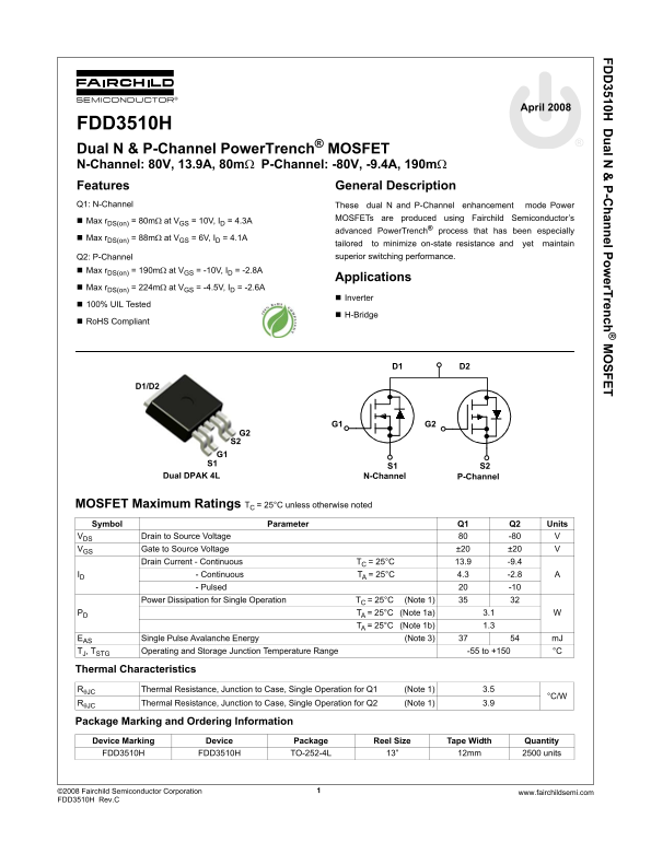 Fairchild FDD3510H Specifications Manual - Page 1