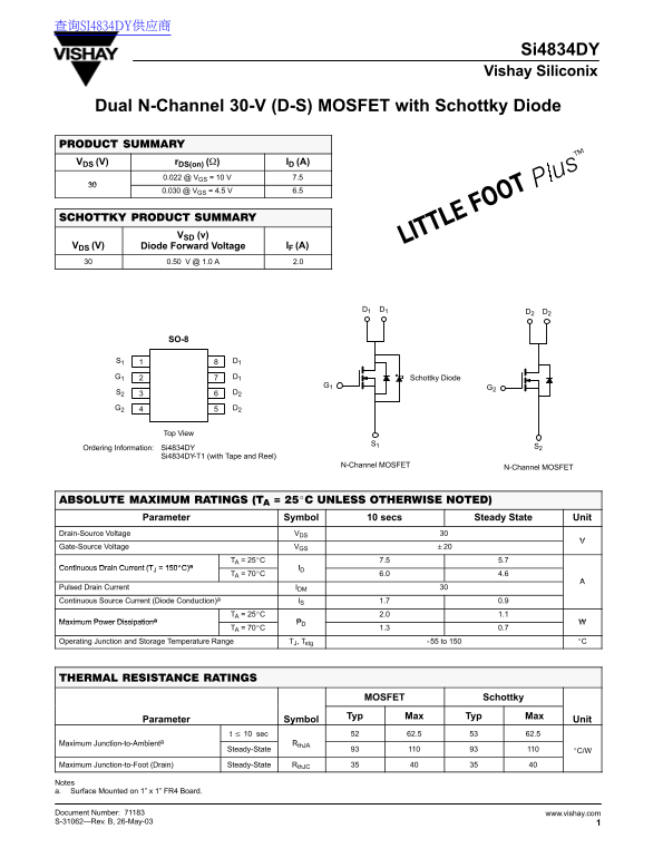 Vishay Si4834DY Data Sheet - Page 1