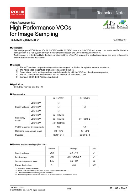ROHM BU2374FV Data Sheet - Page 1