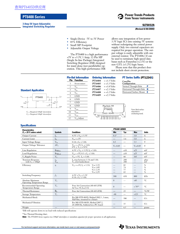 Texas Instruments PT6400 Series Data Sheet User Manual - Page 1