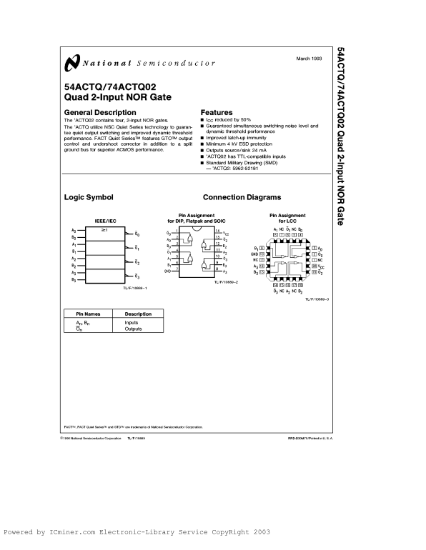 National Semiconductor 54ACTQ 74ACTQ02 User Guide and Manual - Page 1
