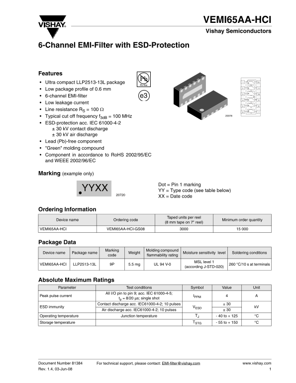 Vishay Semiconductor VEMI65AA-HCI Specifications and User Guide - Page 1