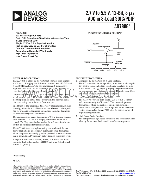 AD7896 Analog Devices Data Handbook/Manual - Page 1