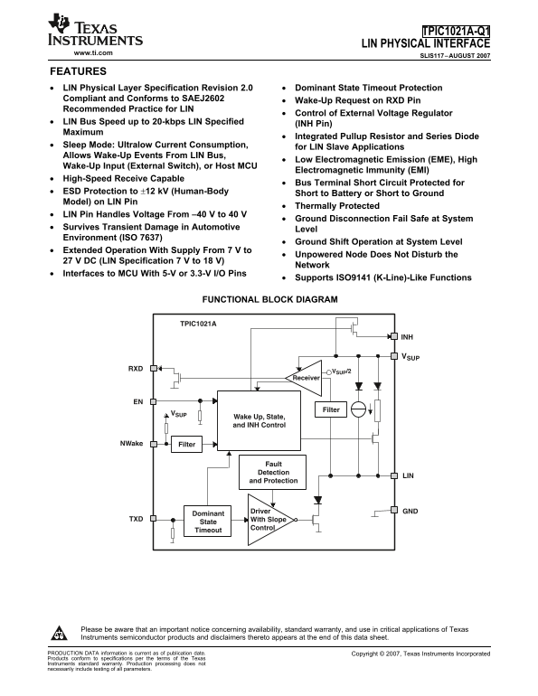 Texas Instruments TPIC1021A-Q1 Data Handbook/Manual - Page 1