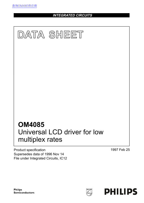 PHILIPS OM4085 Universal LCD Driver Manual for Low Multiplex Rates - Page 1
