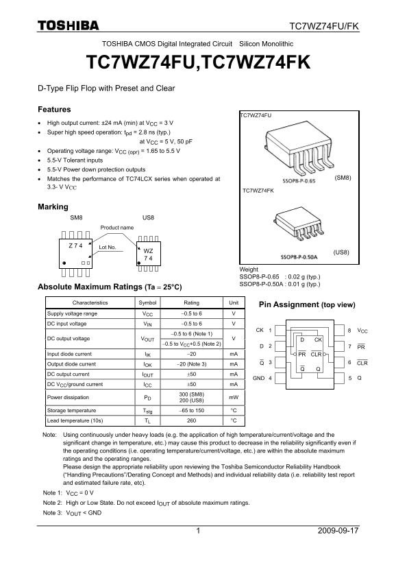 Toshiba TC7WZ74FU, TC7WZ74FK User's Manual - Page 1