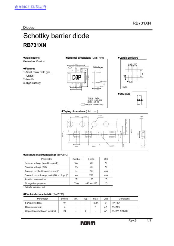 ROHM RB731XN Data Sheet - Page 1