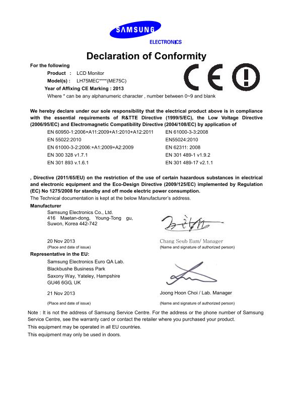Samsung ME75CCE DoC - Page 1