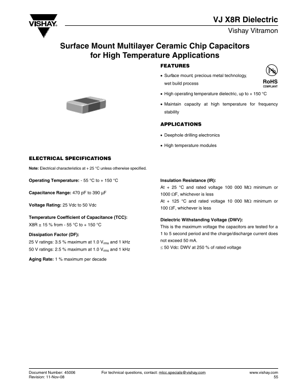 Vishay VJ X8R Dielectric Data Sheet - Page 1