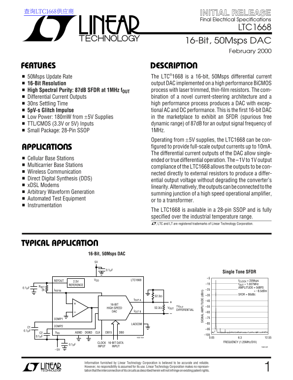 LINEAR TECHNOLOGY LTC1668 Data Sheet - Page 1