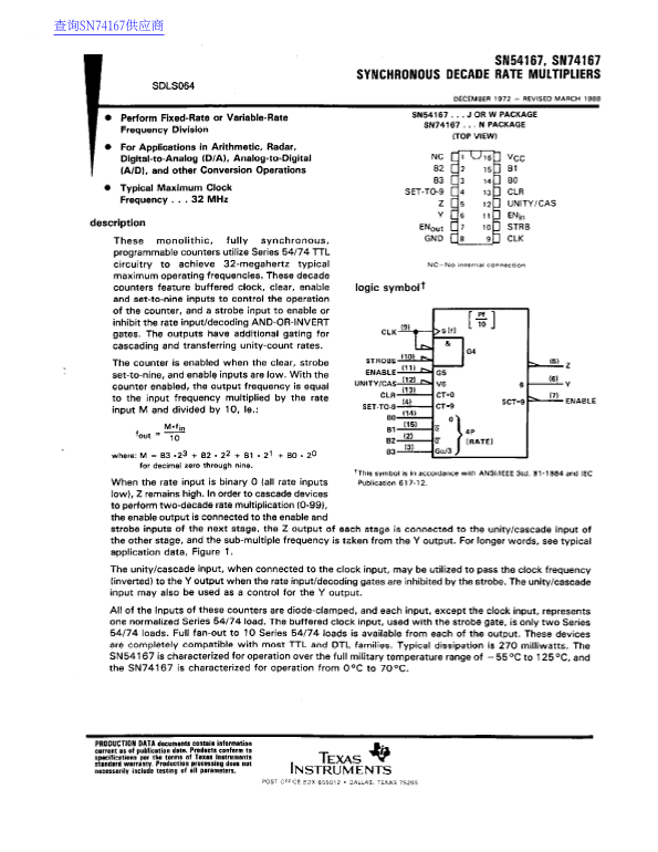 Texas Instruments SN54167, SN74167 Data Handbook/Specifications - Page 1