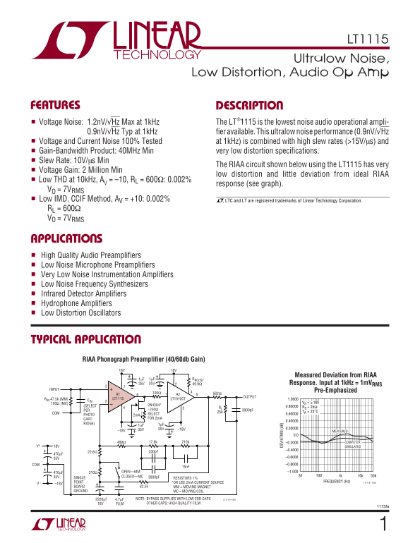 LINEAR TECHNOLOGY LT1115 Data Sheet - Page 1