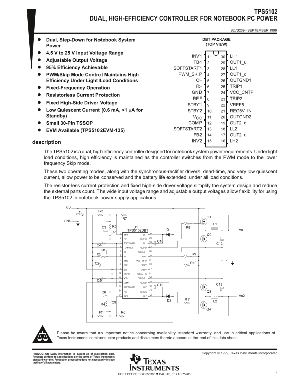 Texas Instruments TPS5102 Data Sheet Manual - Page 1